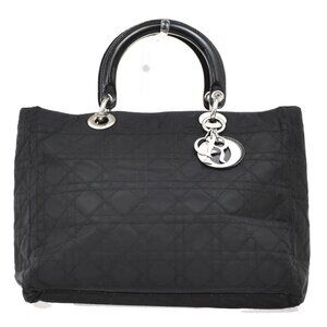 CHRISTIAN DIOR Lady Cannage Tote Hand Bag Nylon Leather Black GHW Italy 72KB147